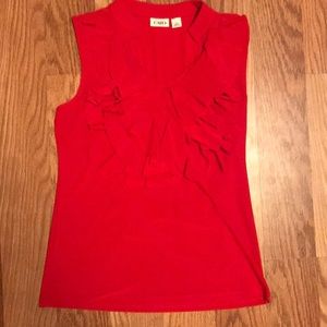 Red blouse with ruffled v neck